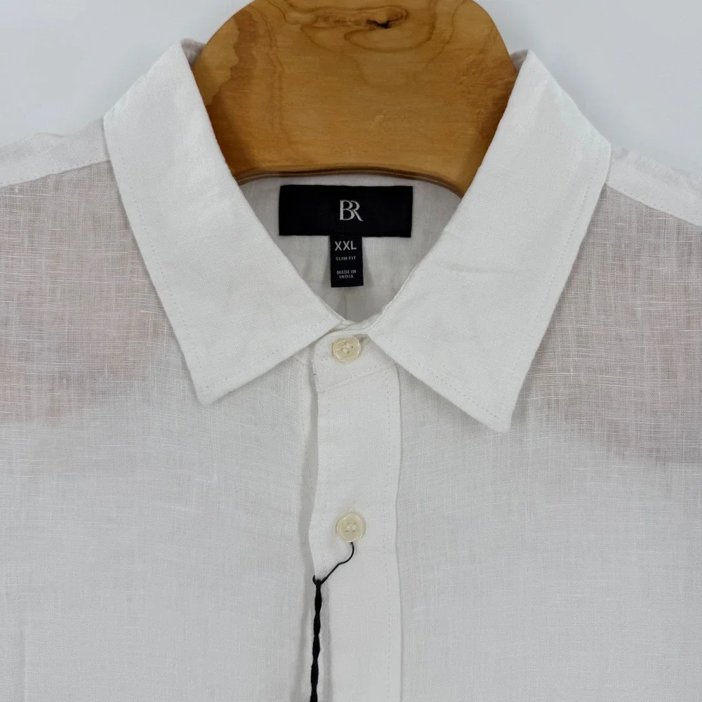 Banana Republic Mens XXL Slim Fit White 100% Linen Long Sleeve Shirt 804341-02-1